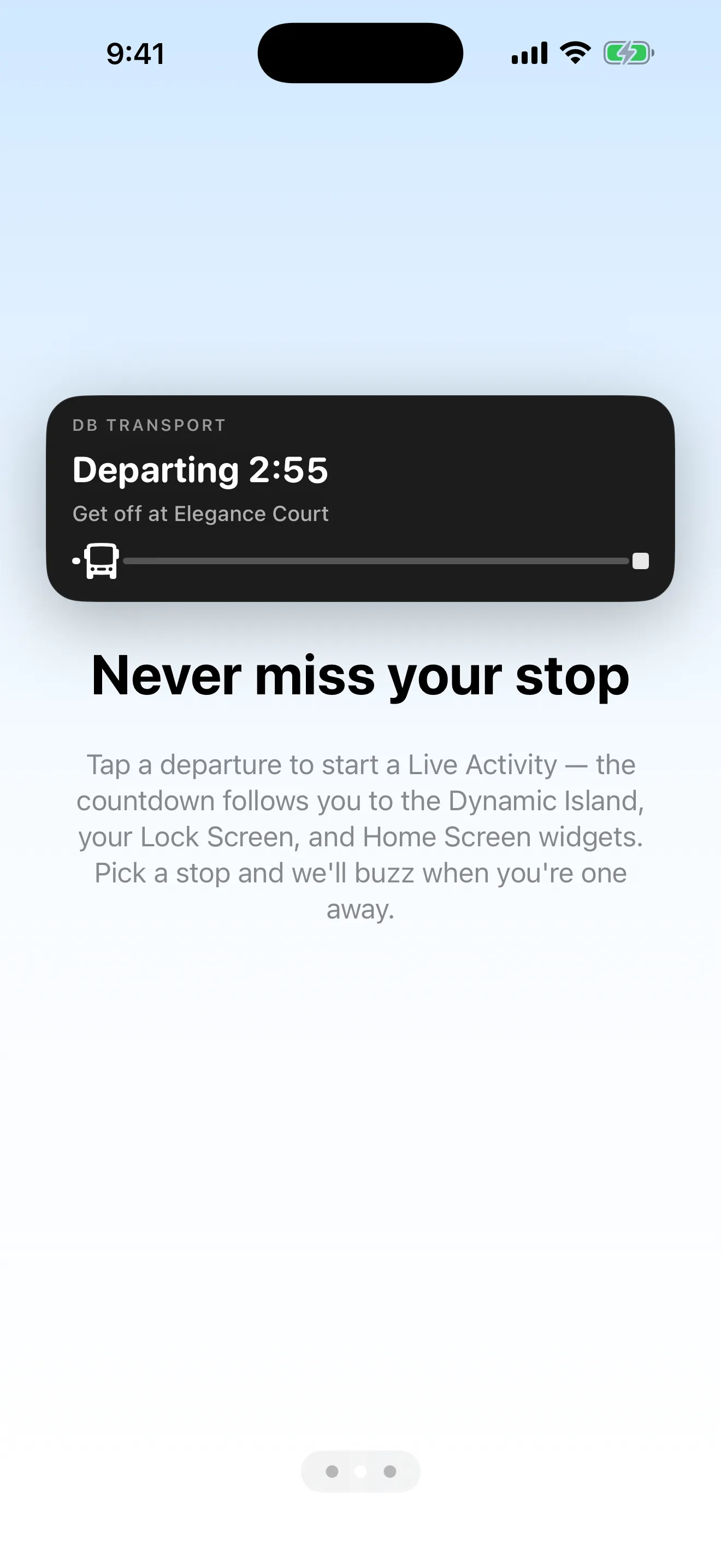 A DB Transport Live Activity counting down to your stop on the Lock Screen
