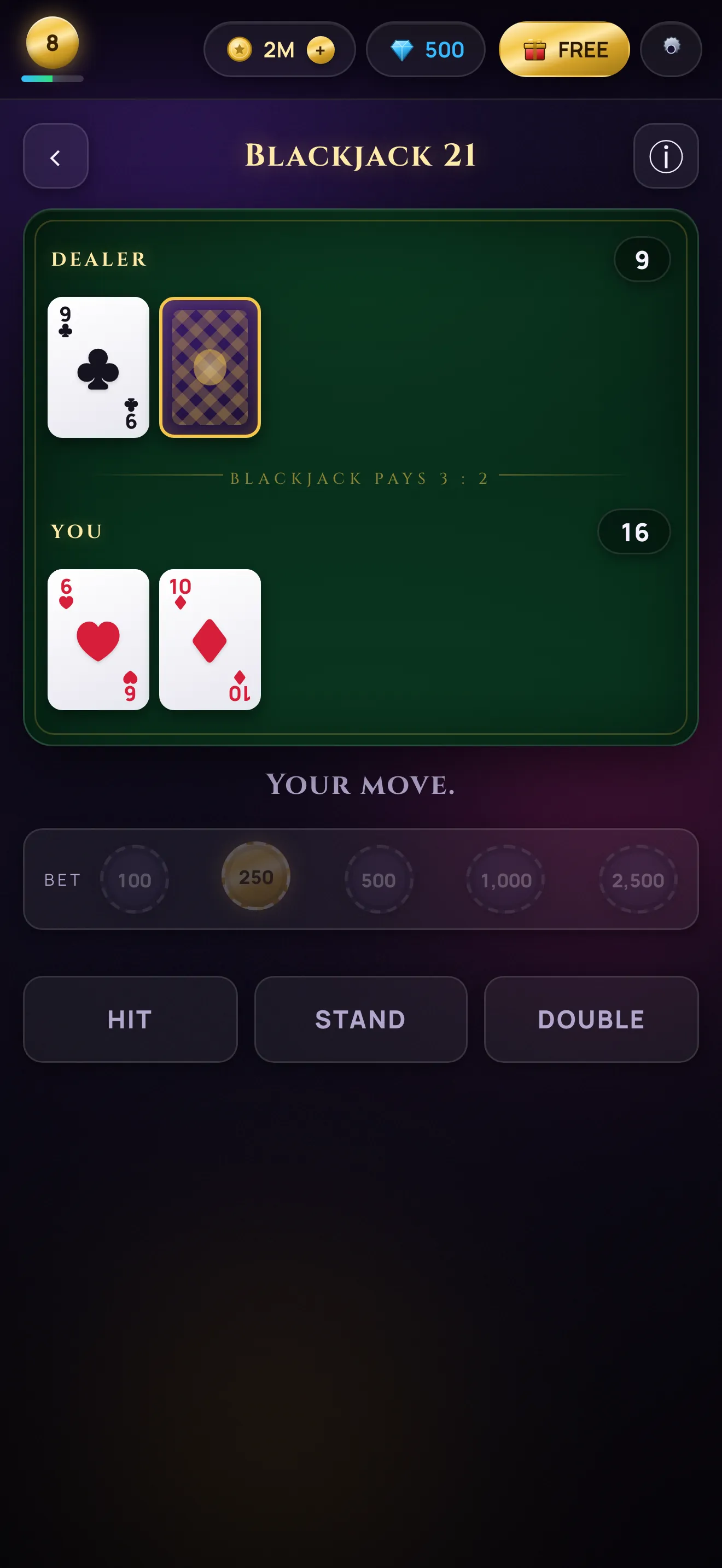 Lucky Suite blackjack — the dealer's table on green felt