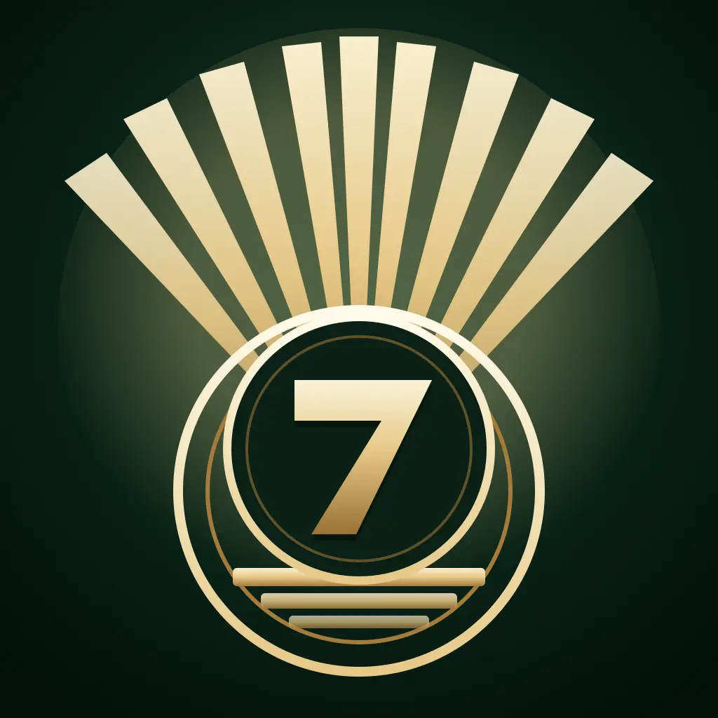 Lucky Suite app icon — a gold coin marked with a 7 in front of a fan of gold cards, on deep green